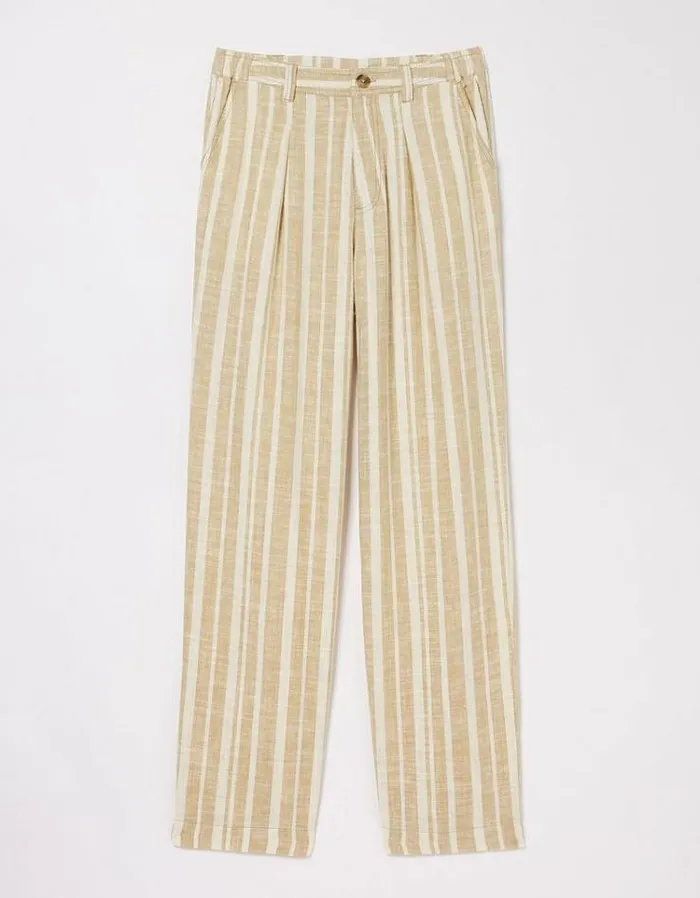 Women FatFace Pants and Leggings Pendeen Linen Blend Stripe Pants Natural