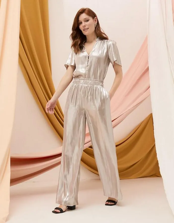 Women FatFace Pants and Leggings Yvette Wide Leg Pants Light Silver