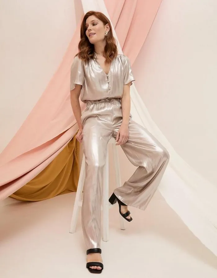 Women FatFace Pants and Leggings Yvette Wide Leg Pants Light Silver