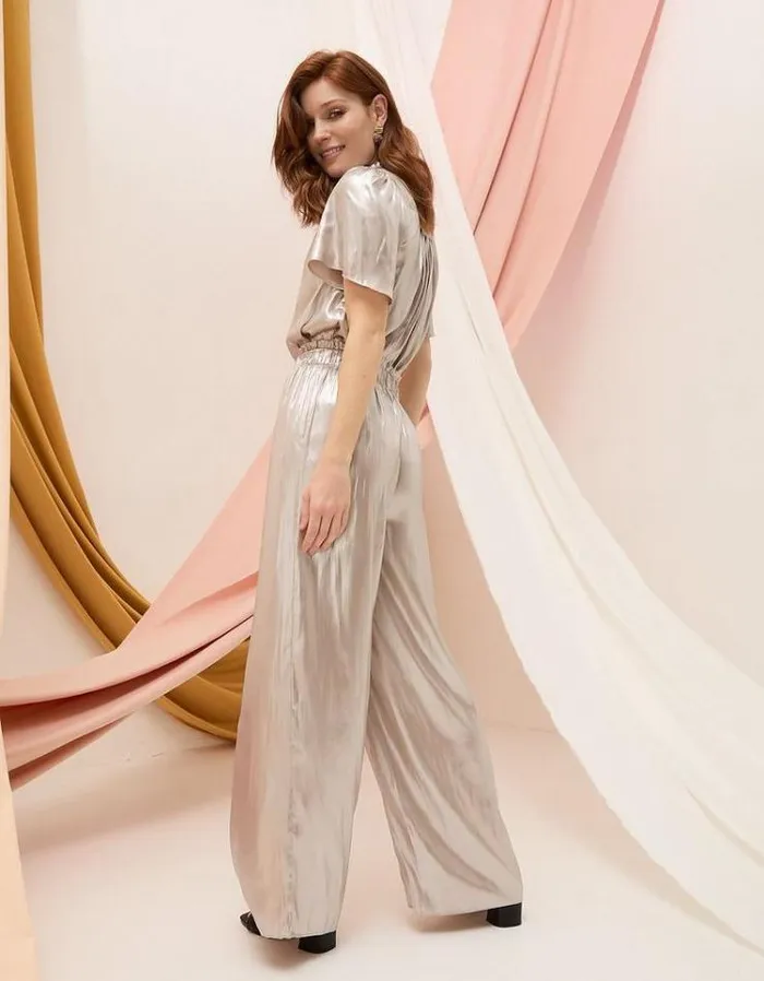 Women FatFace Pants and Leggings Yvette Wide Leg Pants Light Silver