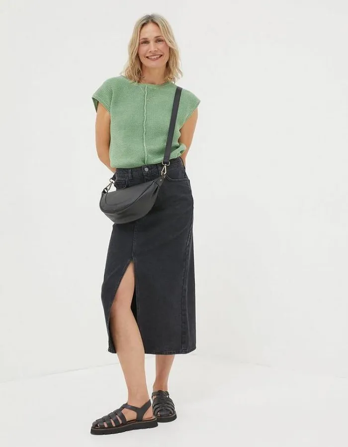 Women FatFace Skirts Ava Denim Midi Skirt Washed Black