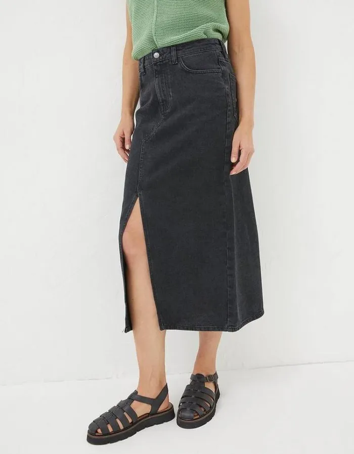 Women FatFace Skirts Ava Denim Midi Skirt Washed Black