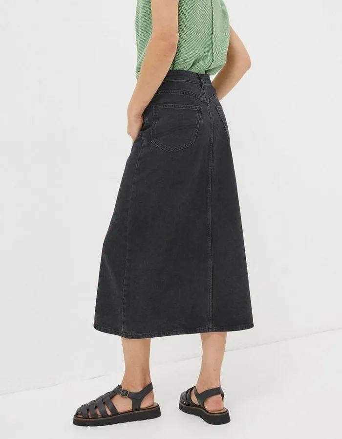 Women FatFace Skirts Ava Denim Midi Skirt Washed Black