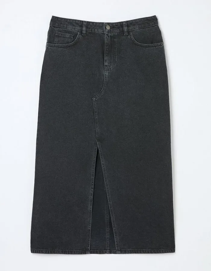 Women FatFace Skirts Ava Denim Midi Skirt Washed Black
