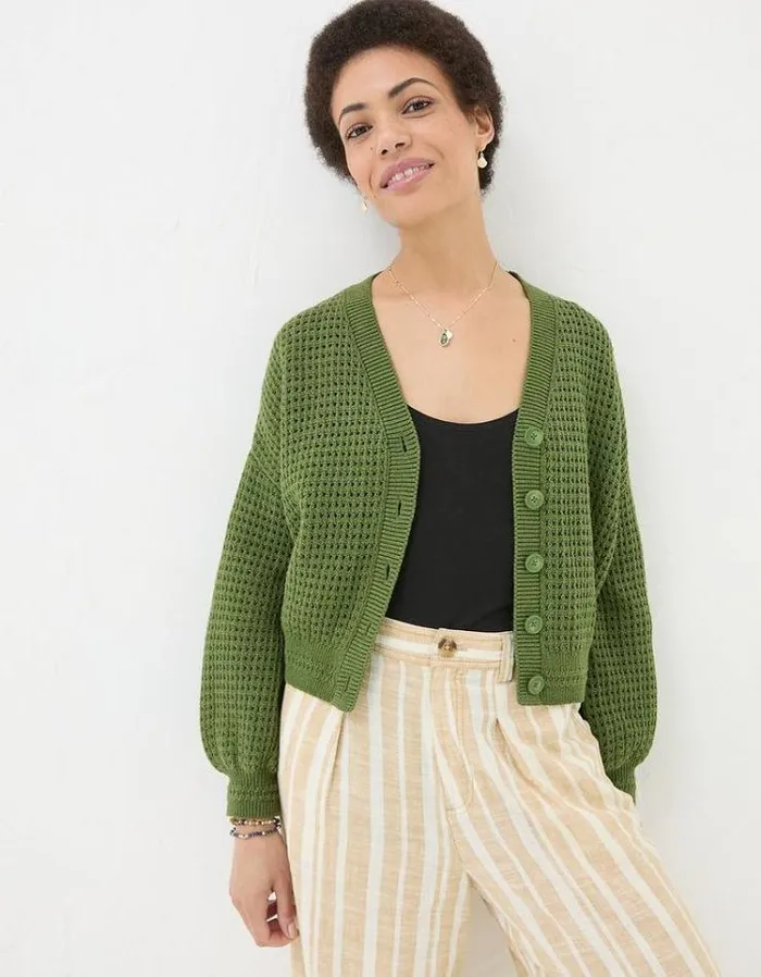 Women FatFace Sweaters and Cardigans Annie Button Through Cardigan Olive Green
