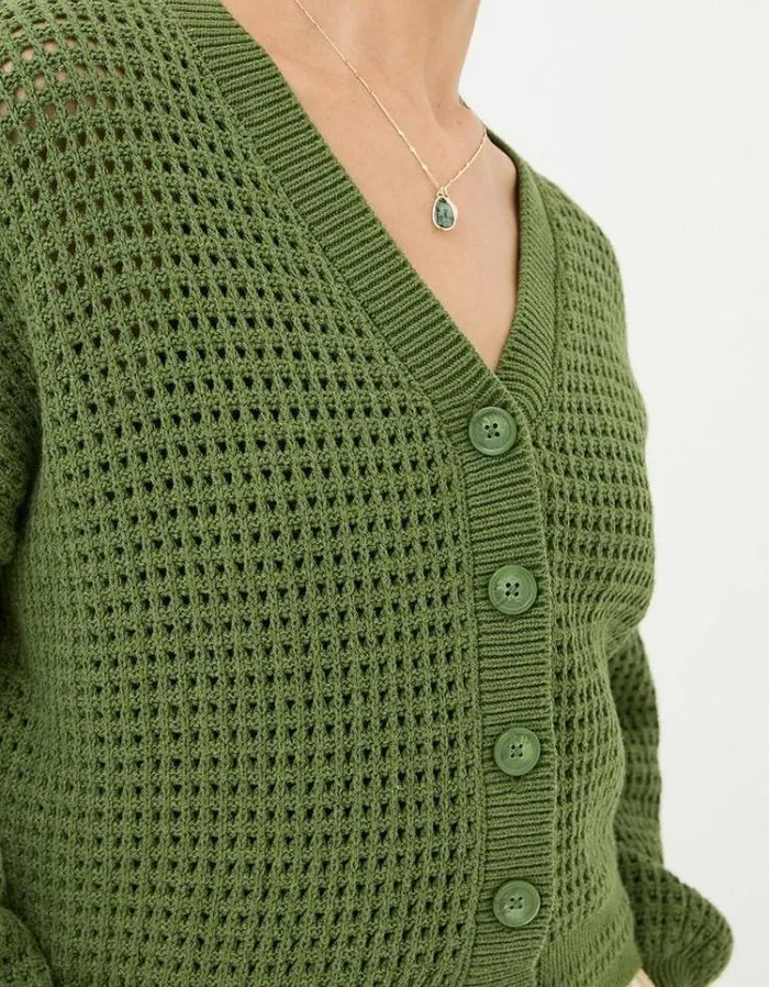 Women FatFace Sweaters and Cardigans Annie Button Through Cardigan Olive Green