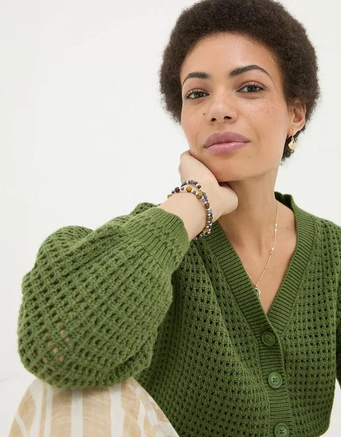 Women FatFace Sweaters and Cardigans Annie Button Through Cardigan Olive Green