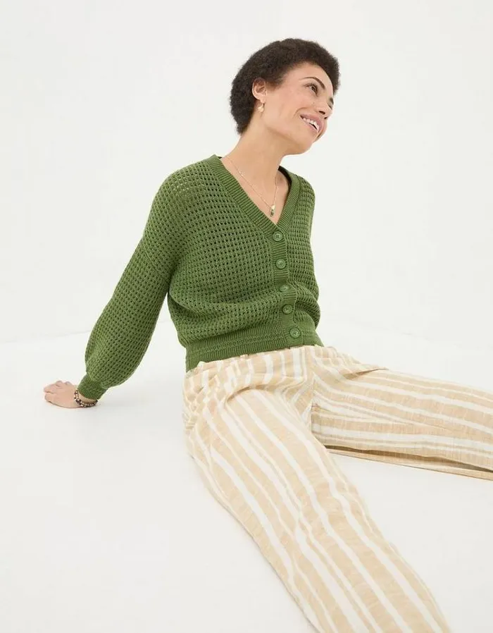 Women FatFace Sweaters and Cardigans Annie Button Through Cardigan Olive Green
