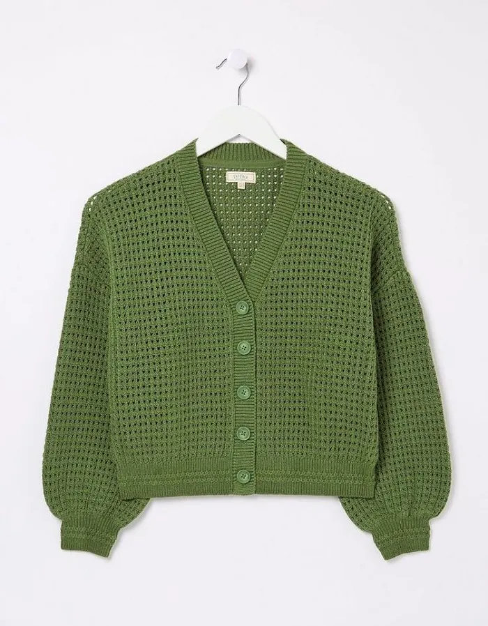Women FatFace Sweaters and Cardigans Annie Button Through Cardigan Olive Green