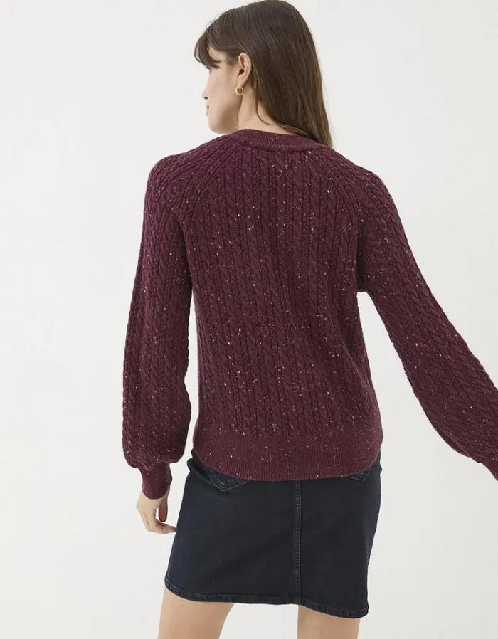 Women FatFace Sweaters and Cardigans Chloe Cable Knit Cardigan Dark Red