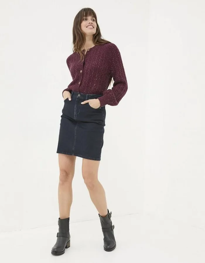 Women FatFace Sweaters and Cardigans Chloe Cable Knit Cardigan Dark Red