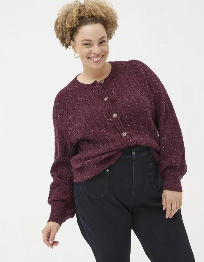 Women FatFace Sweaters and Cardigans Chloe Cable Knit Cardigan Dark Red