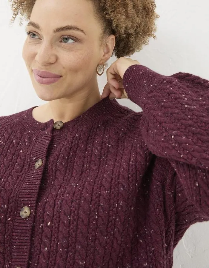 Women FatFace Sweaters and Cardigans Chloe Cable Knit Cardigan Dark Red