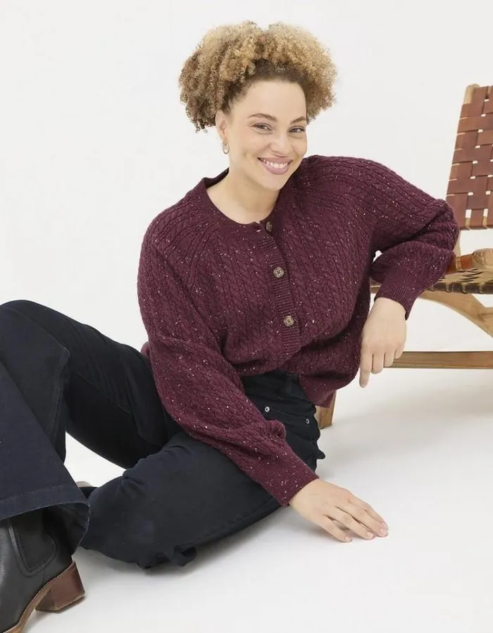 Women FatFace Sweaters and Cardigans Chloe Cable Knit Cardigan Dark Red