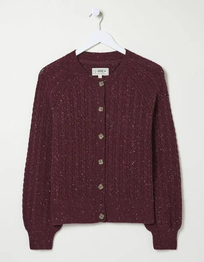 Women FatFace Sweaters and Cardigans Chloe Cable Knit Cardigan Dark Red