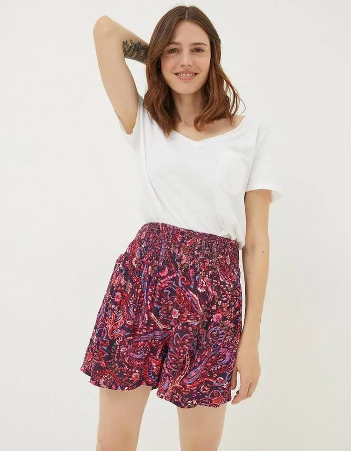 Women FatFace Sweatshirts and Hoodies Bright Paisley Shirred Waist Shorts Purple