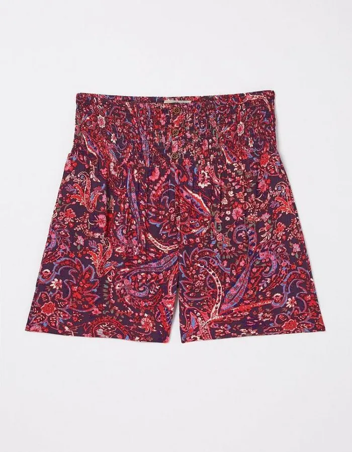 Women FatFace Sweatshirts and Hoodies Bright Paisley Shirred Waist Shorts Purple