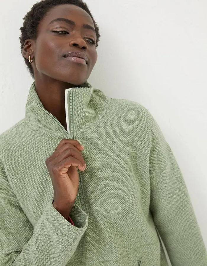 Women FatFace Sweatshirts and Hoodies Thea Half Neck Sweatshirt Sage Green