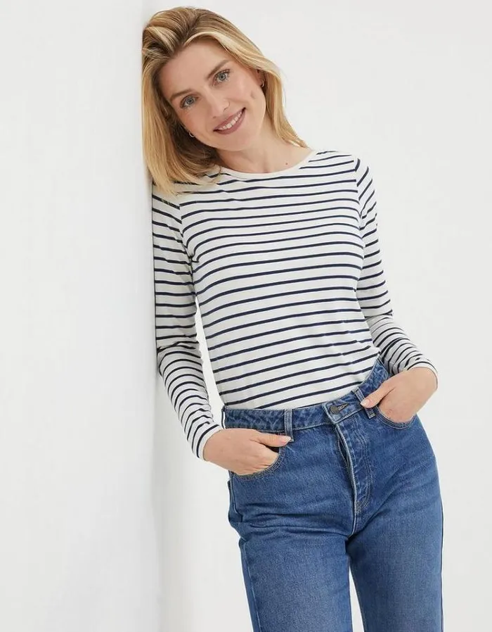 Women FatFace Tops and TShirts Breton TShirt Ivory