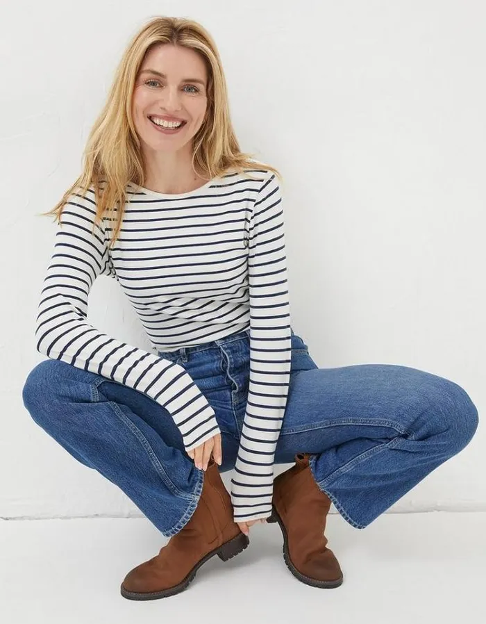 Women FatFace Tops and TShirts Breton TShirt Ivory
