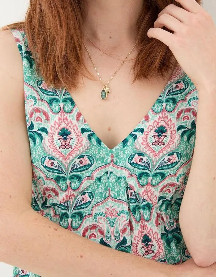 Women FatFace Tops and TShirts Charlie Mirrored Paisley Cami Teal Green