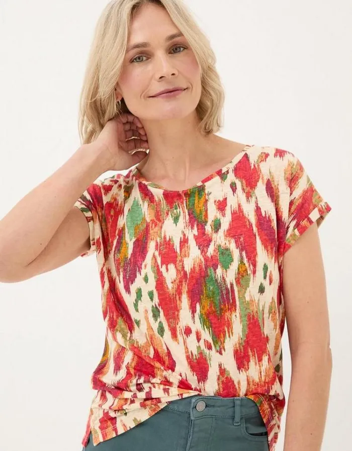 Women FatFace Tops and TShirts Ivy Linen Paradise Ikat T Shirt Ivory