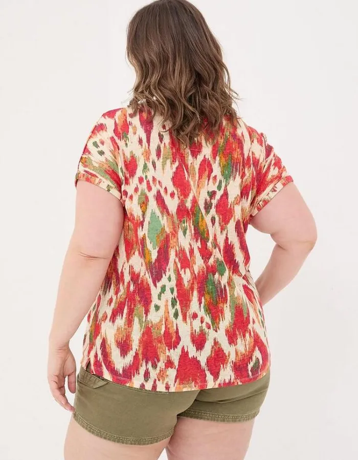 Women FatFace Tops and TShirts Ivy Linen Paradise Ikat T Shirt Ivory