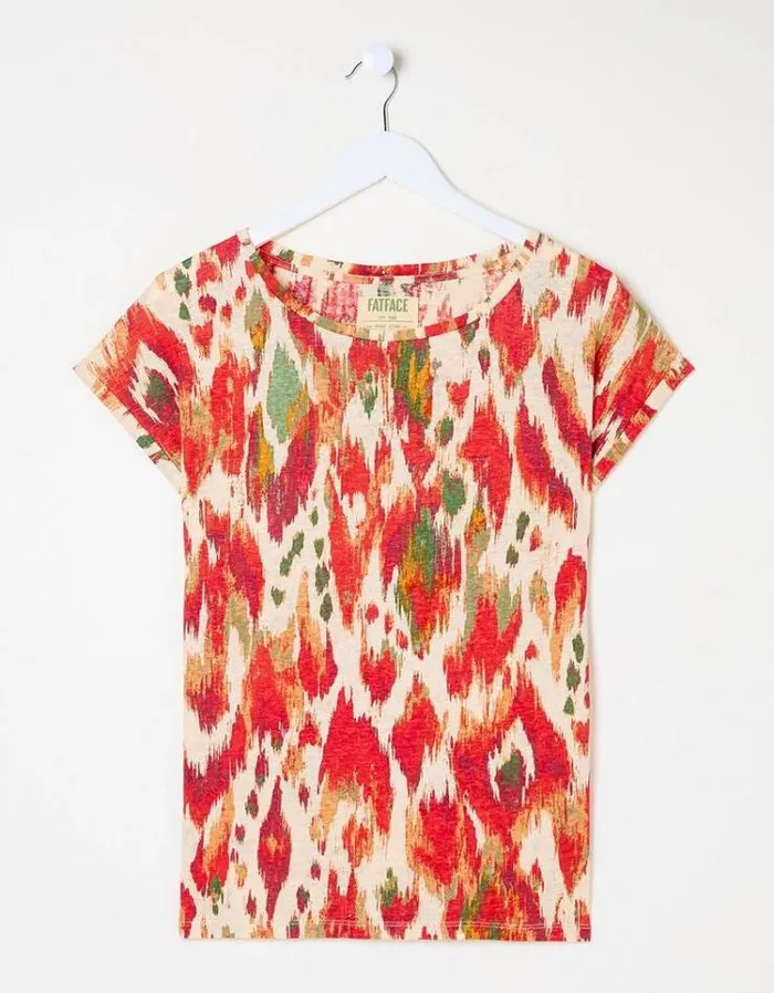 Women FatFace Tops and TShirts Ivy Linen Paradise Ikat T Shirt Ivory