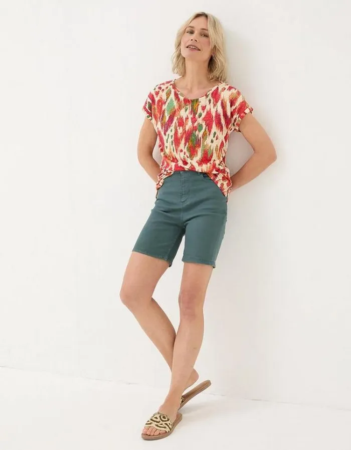 Women FatFace Tops and TShirts Ivy Linen Paradise Ikat T Shirt Ivory