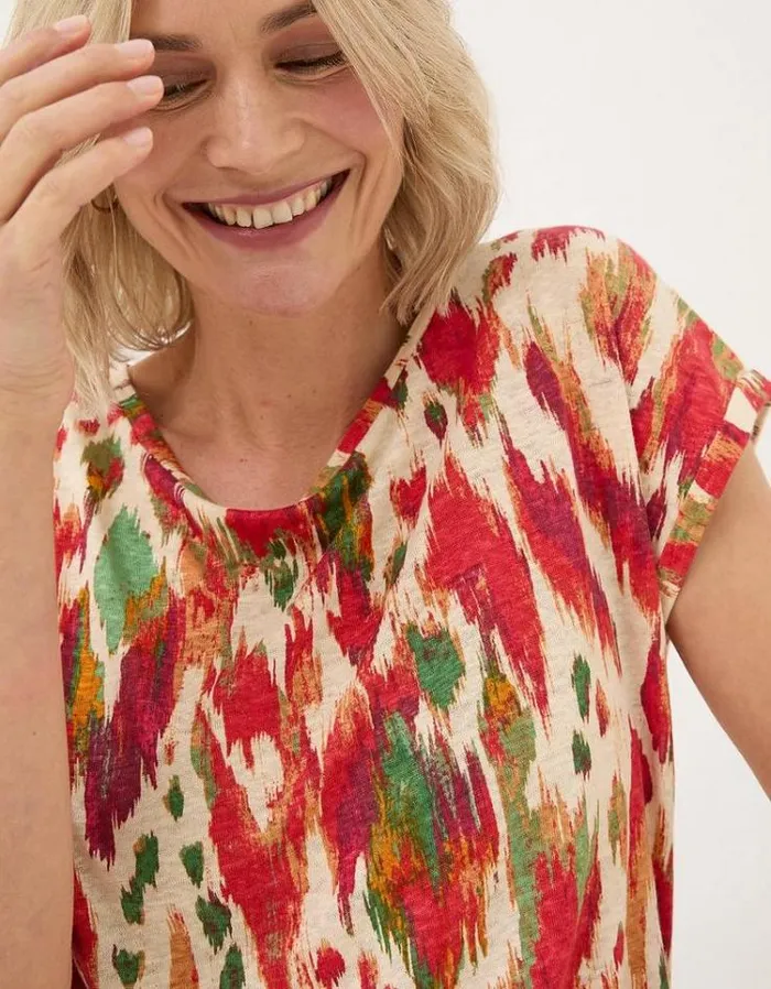 Women FatFace Tops and TShirts Ivy Linen Paradise Ikat T Shirt Ivory