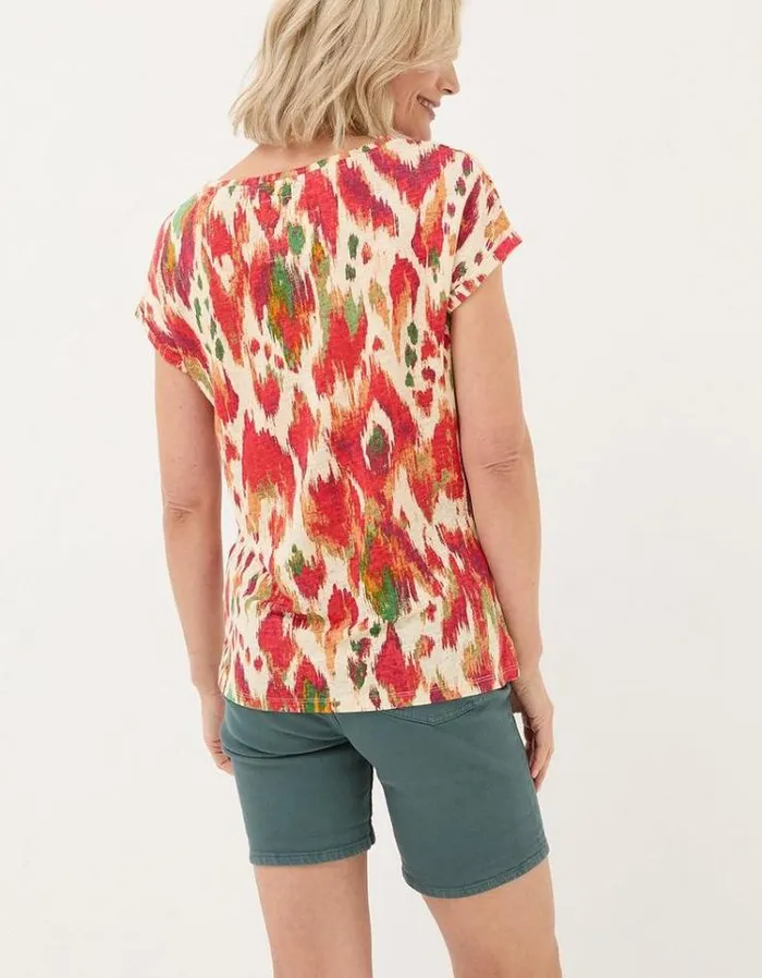 Women FatFace Tops and TShirts Ivy Linen Paradise Ikat T Shirt Ivory