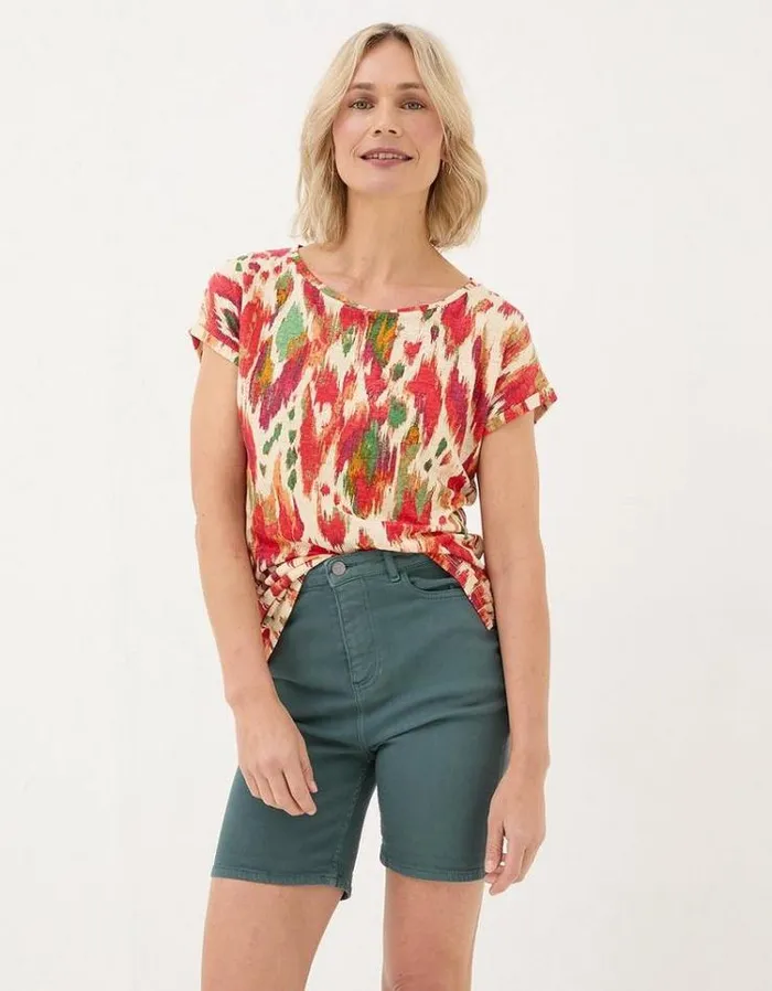 Women FatFace Tops and TShirts Ivy Linen Paradise Ikat T Shirt Ivory