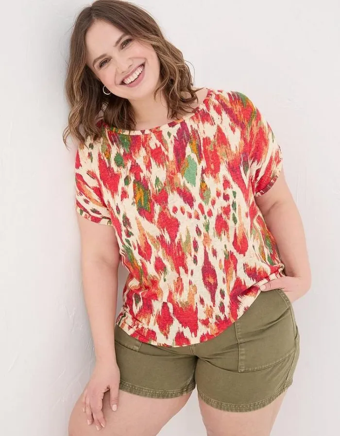 Women FatFace Tops and TShirts Ivy Linen Paradise Ikat T Shirt Ivory