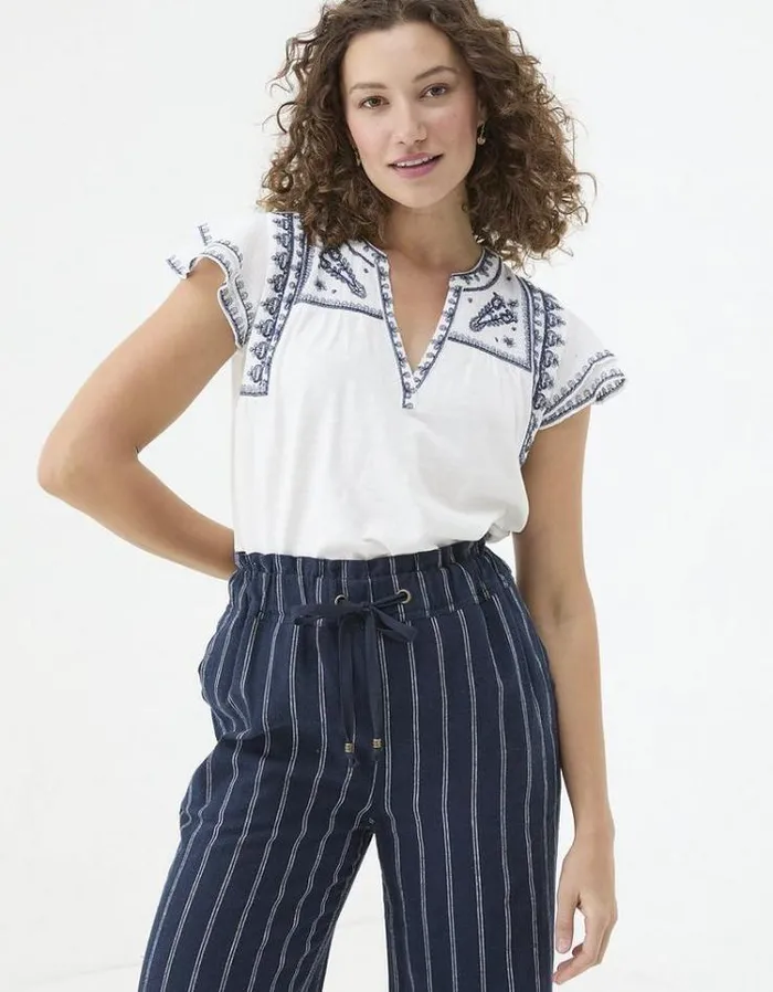 Women FatFace Tops and TShirts Mabel Embroidered Top Ivory