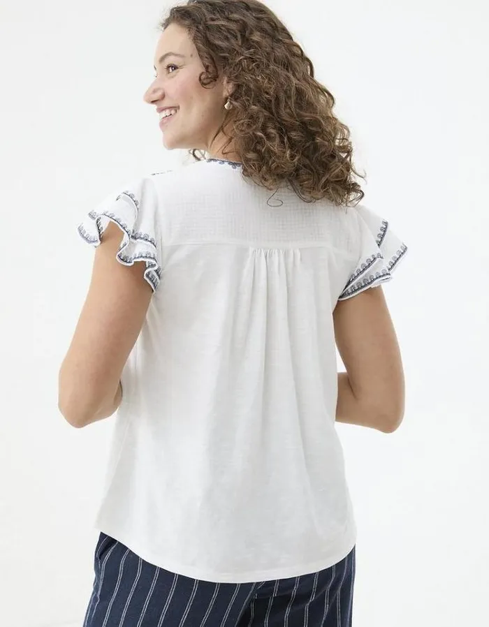Women FatFace Tops and TShirts Mabel Embroidered Top Ivory