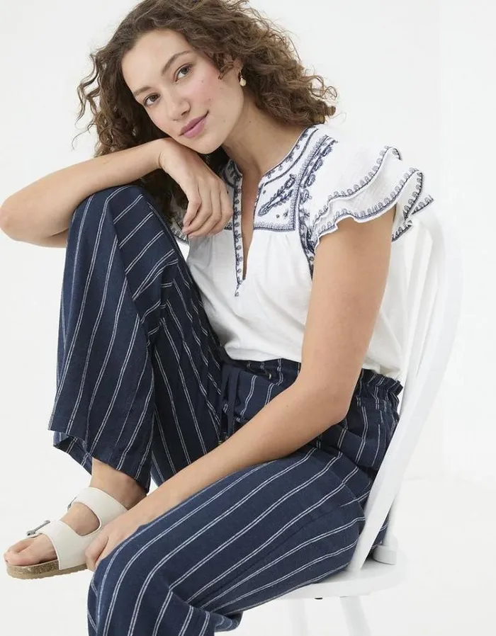 Women FatFace Tops and TShirts Mabel Embroidered Top Ivory