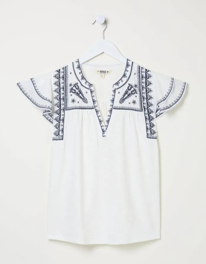Women FatFace Tops and TShirts Mabel Embroidered Top Ivory