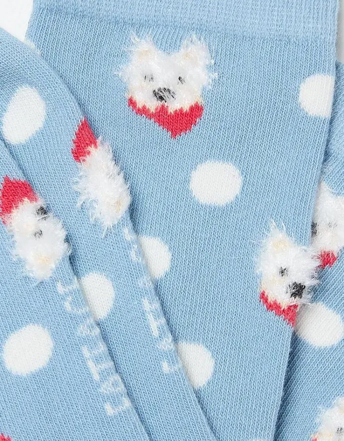 Women FatFace Underwear Socks and Tights 1 Pack Westie Dog Socks Light Blue