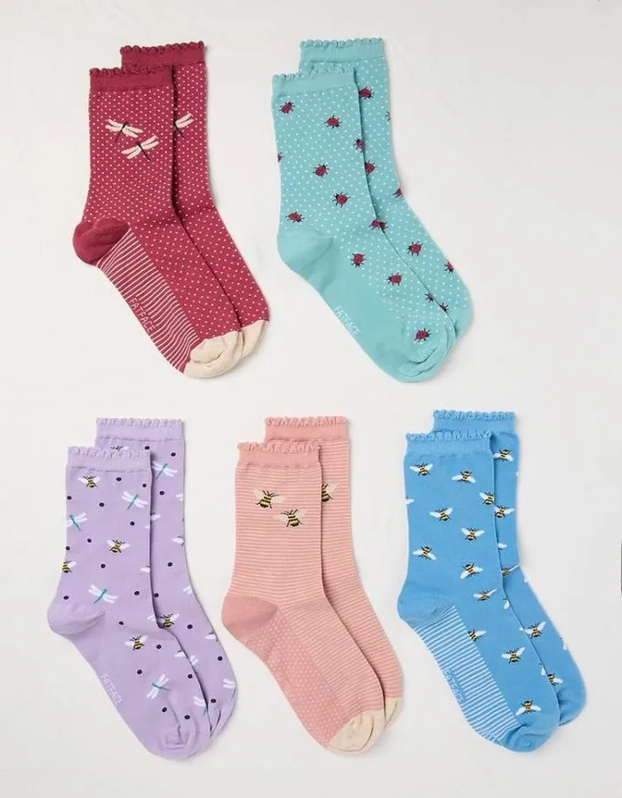 Women FatFace Underwear Socks and Tights 5 Pack Insect Socks Multi