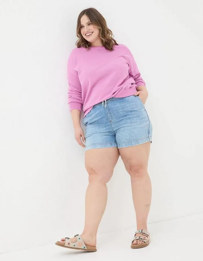 Women FatFace Vacation Shop Ashby Pull On Denim Shorts Light Denim Blue