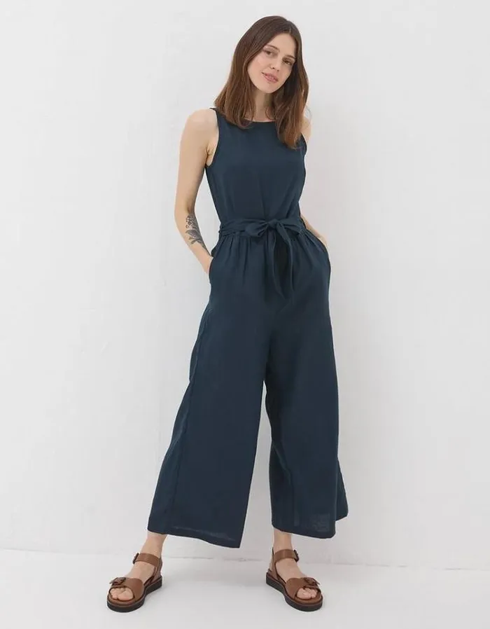 Women FatFace Vacation Shop Liz Linen Jumpsuit Navy