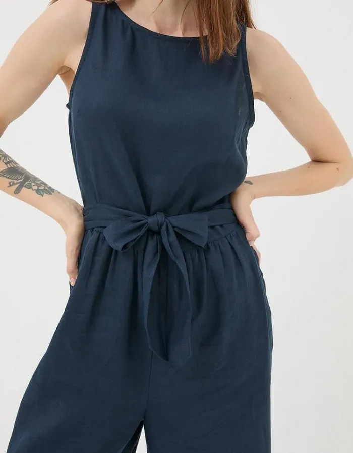 Women FatFace Vacation Shop Liz Linen Jumpsuit Navy