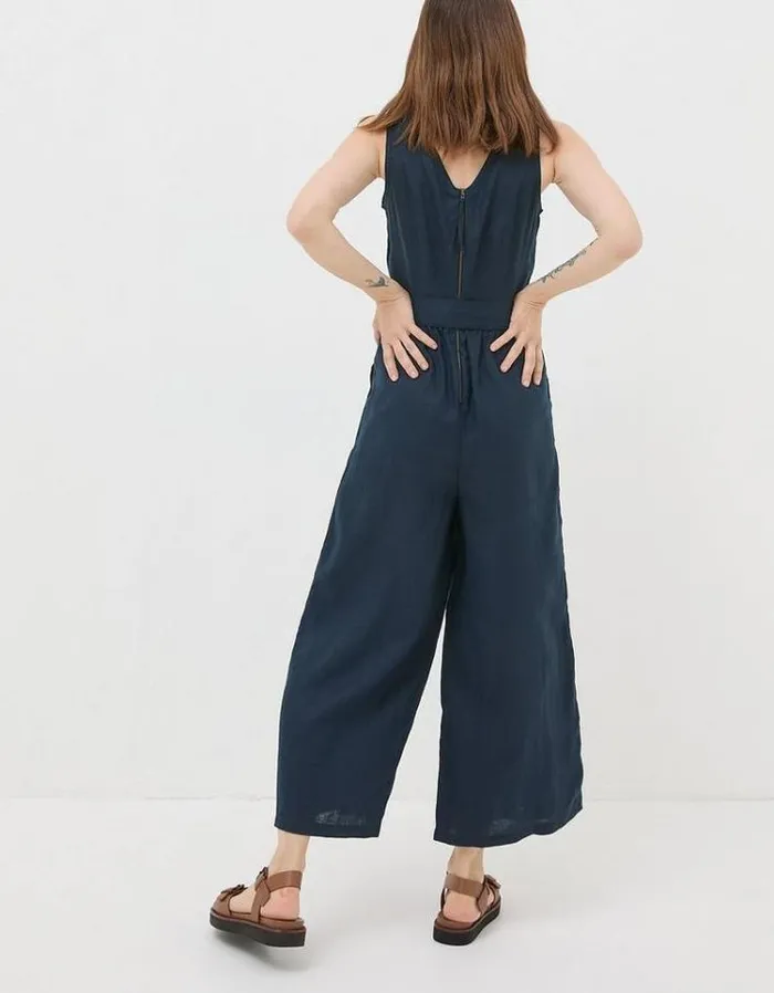 Women FatFace Vacation Shop Liz Linen Jumpsuit Navy