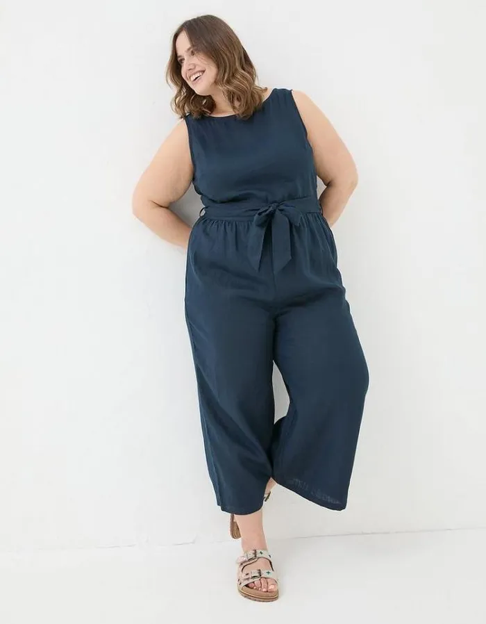 Women FatFace Vacation Shop Liz Linen Jumpsuit Navy