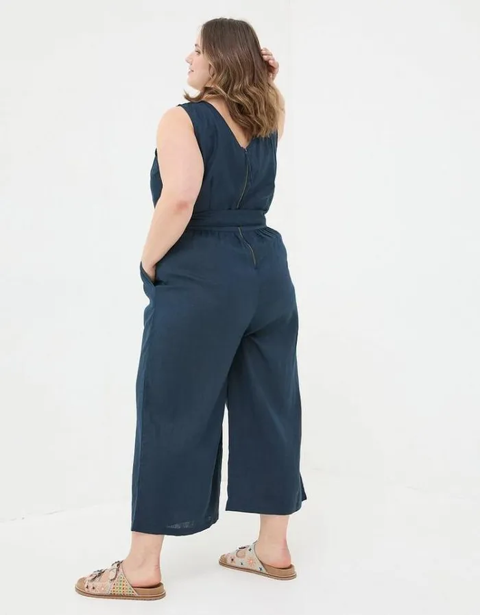 Women FatFace Vacation Shop Liz Linen Jumpsuit Navy