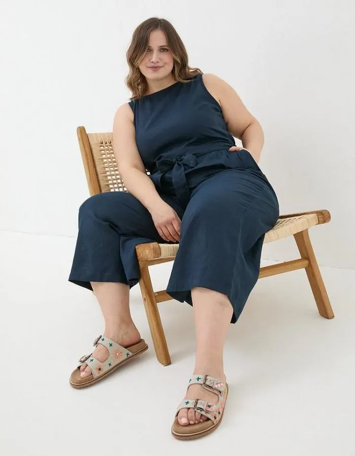 Women FatFace Vacation Shop Liz Linen Jumpsuit Navy