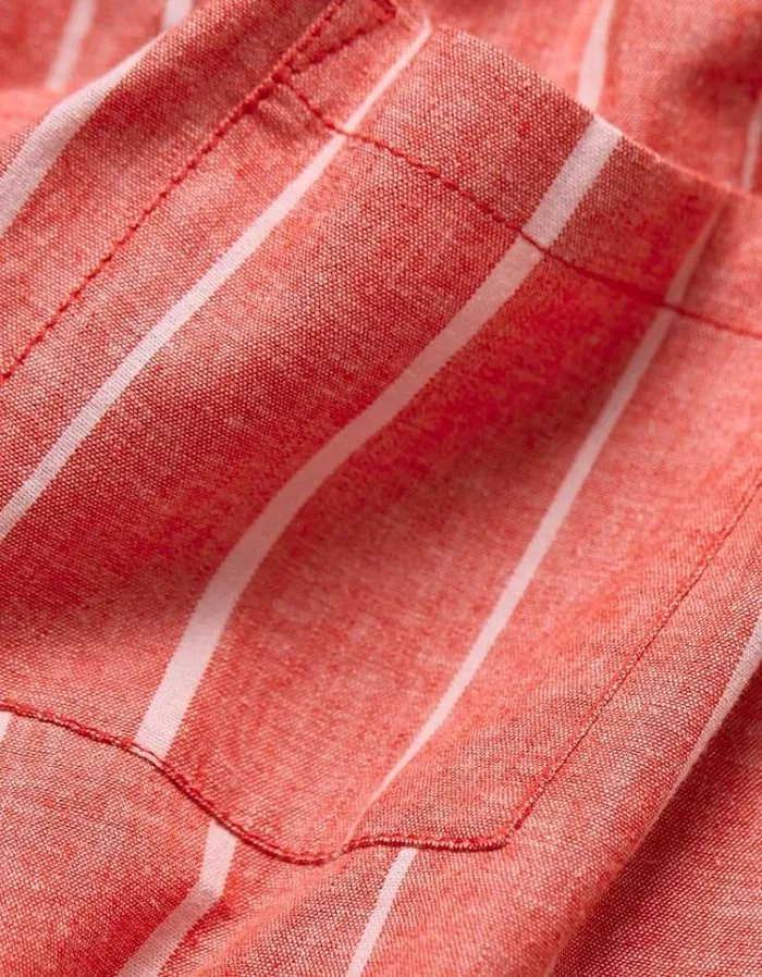 Women FatFace Vacation Shop Tenby Linen Blend Stripe Shorts Raspberry Red