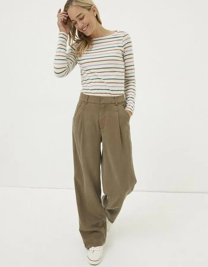 Women FatFace Women039s Sale Blake Wide Leg Drape Pants Khaki Green