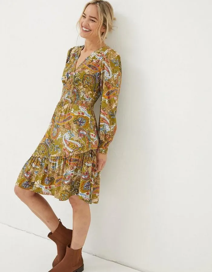 Women FatFace Women039s Sale Farah Prairie Paisley Dress Light Olive