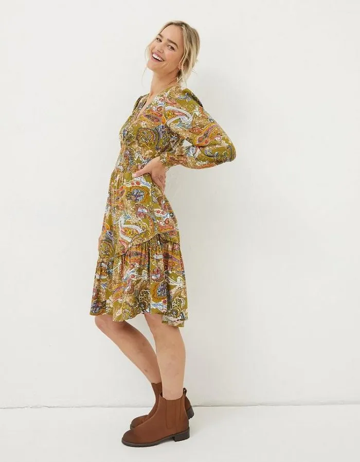 Women FatFace Women039s Sale Farah Prairie Paisley Dress Light Olive